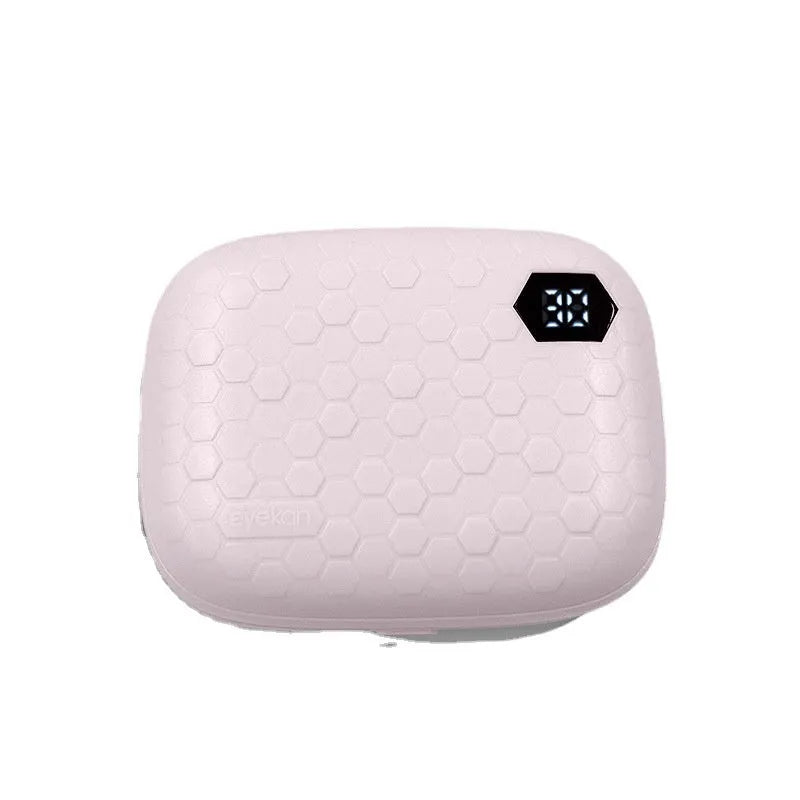 Automatic ultrasonic contact lens cleaning machine in pearl white, blue, or pink plastic housing.