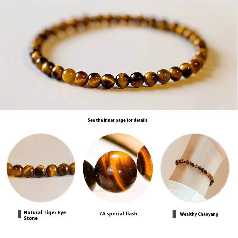 Handmade new Chinese style tigereye stone bracelet with round geometric beads.