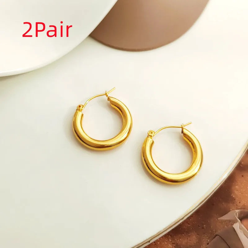 Gold plated vintage European MAYSU ring earrings, geometric copper electroplated, for women