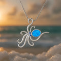 Silver Hawaiian style octopus opal necklace with geometric pendant on stainless steel chain