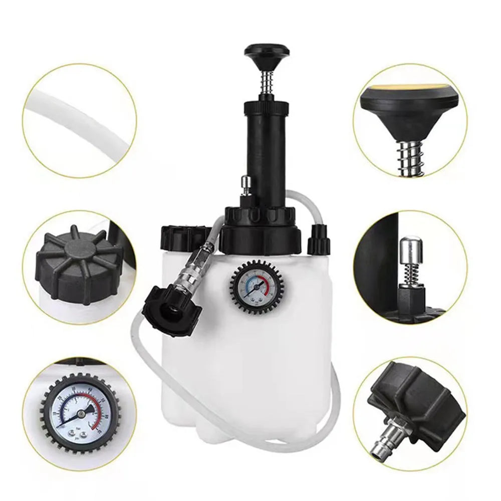White 3-litre automotive brake fluid reservoir tool with copper and iron components