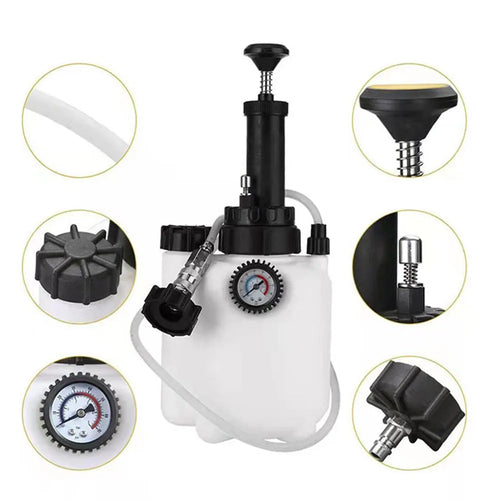 White 3-litre automotive brake fluid reservoir tool with copper and iron components