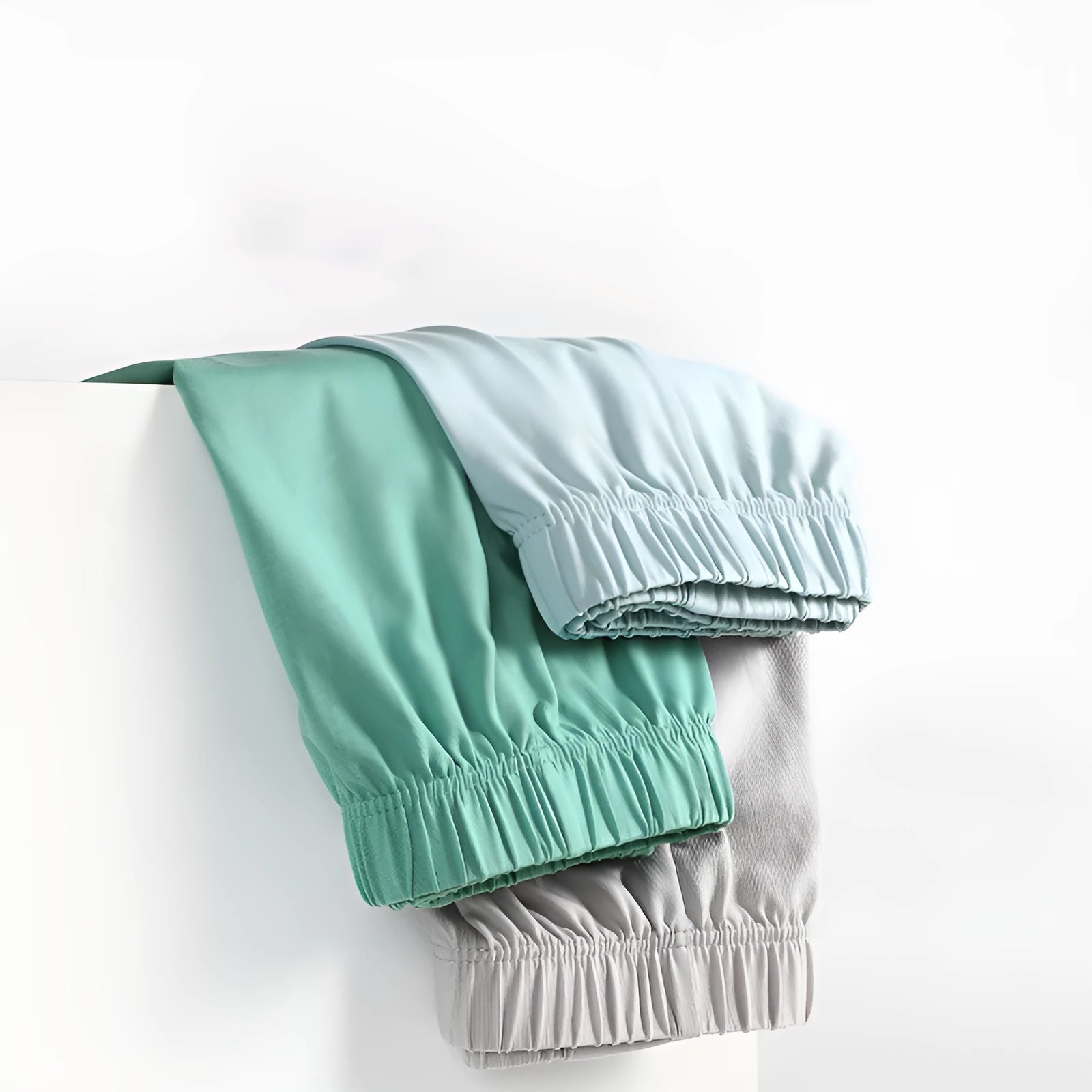 Loose-fitting cotton men's boxers in sea blue with mid waist on white background