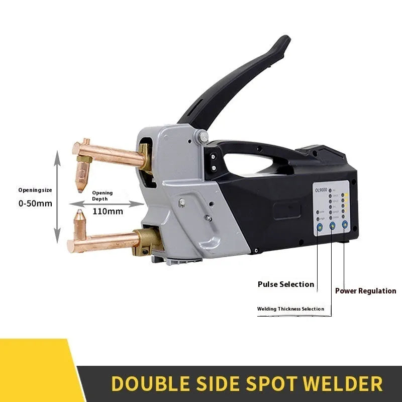 OL8000 double-sided manual spot welding machine with round and pointed heads.