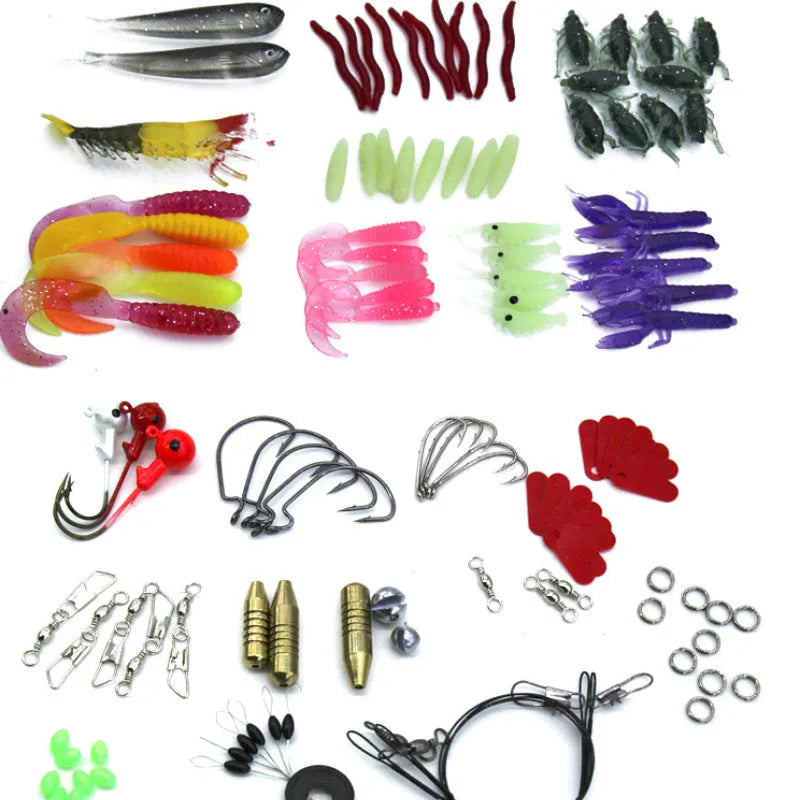 132-piece fishing bait lure set with multi-function swimming layer lures and soft bait fishhooks in rose red treasure colour