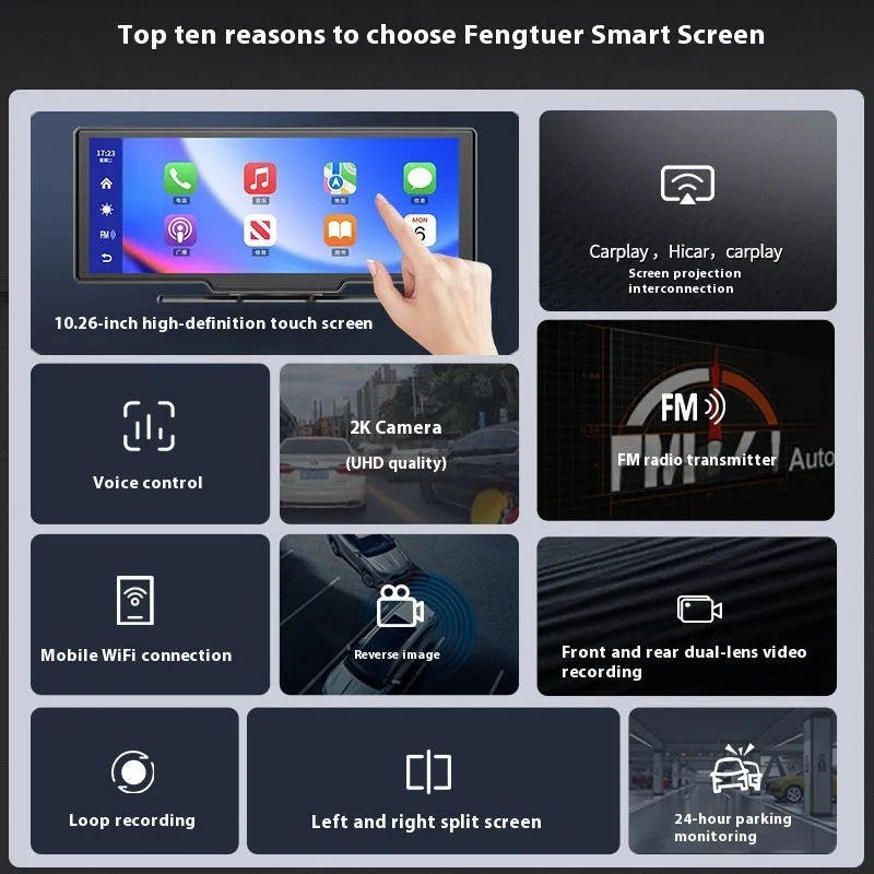 10-inch car touchscreen with Carplay and driving recorder functions