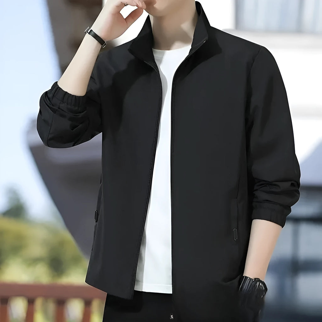 Men's Korean style loose fit autumn jacket with lapel collar and zippered pockets in multiple colours