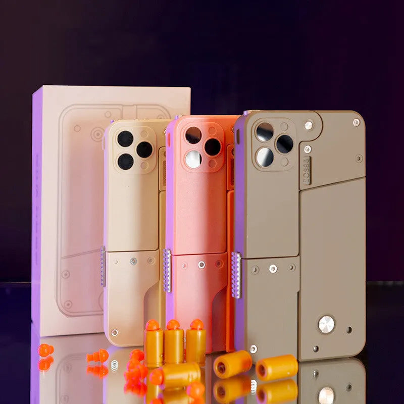 Folding mobile phone shape dart blaster toy in pink with soft EVA foam bullets