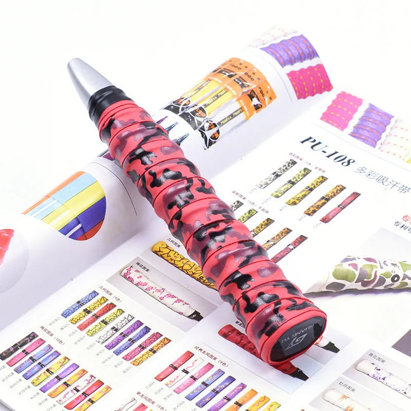PU camouflage winding tape for badminton racket and fishing rod handle grip in black, white, blue, and other colours