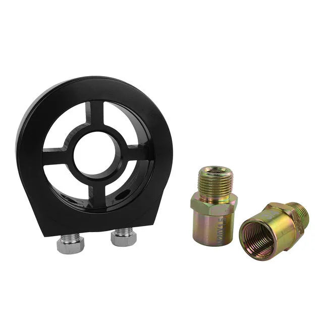 Universal oil pressure gauge adapter in aluminium alloy, multiple colour options on white background