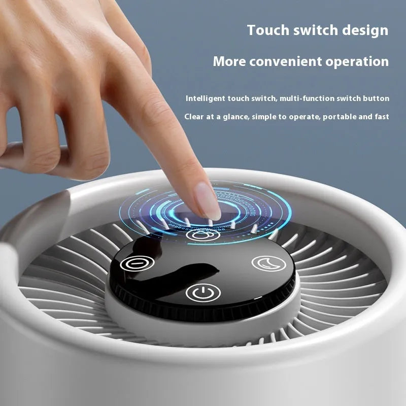 White desktop air purifier model EJ-JHQ101 removing smoke and formaldehyde in small room