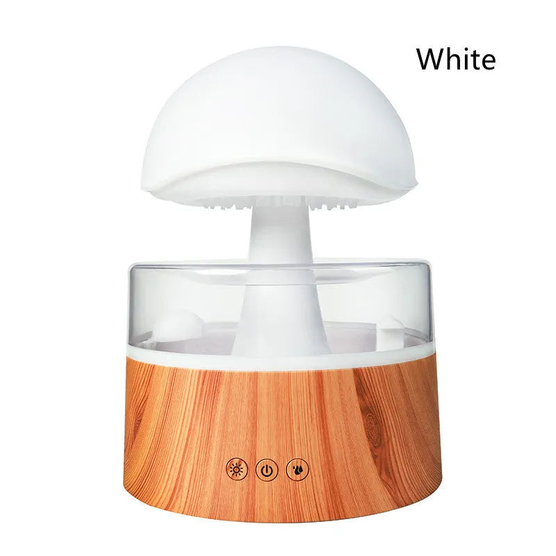 White cloud-shaped ultrasonic humidifier and aroma diffuser with rain simulation and night light