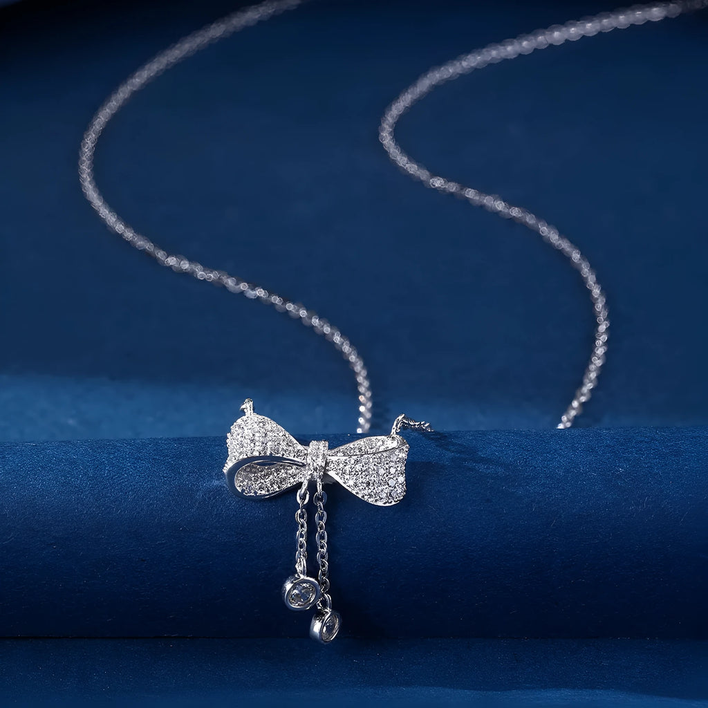 S925 sterling silver bow pendant clavicle chain necklace with O-ring chain