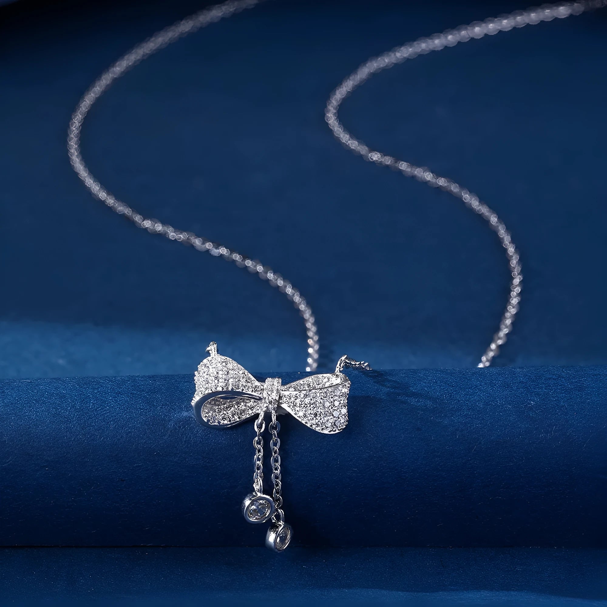 S925 sterling silver bow pendant clavicle chain necklace with O-ring chain