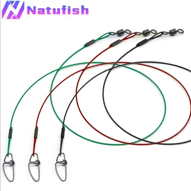 Set of 10 steel wire double buckle fishing pins in green, black and red colours
