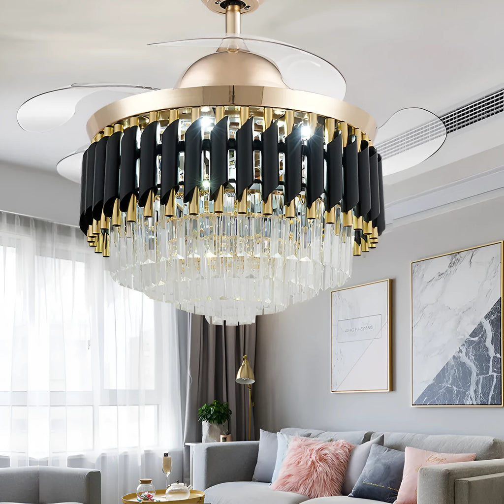 Crystal chandelier ceiling fan light with remote control in 42 or 48 inch sizes
