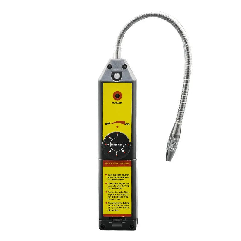 WJL-6000 electronic halogen refrigerant leak detector with extended probe on a workshop bench