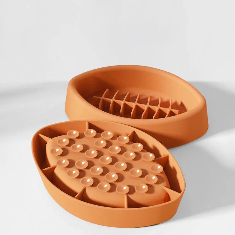 Silicone pet bowl with suction cup base, slow food bowl for dogs and cats, available in blue