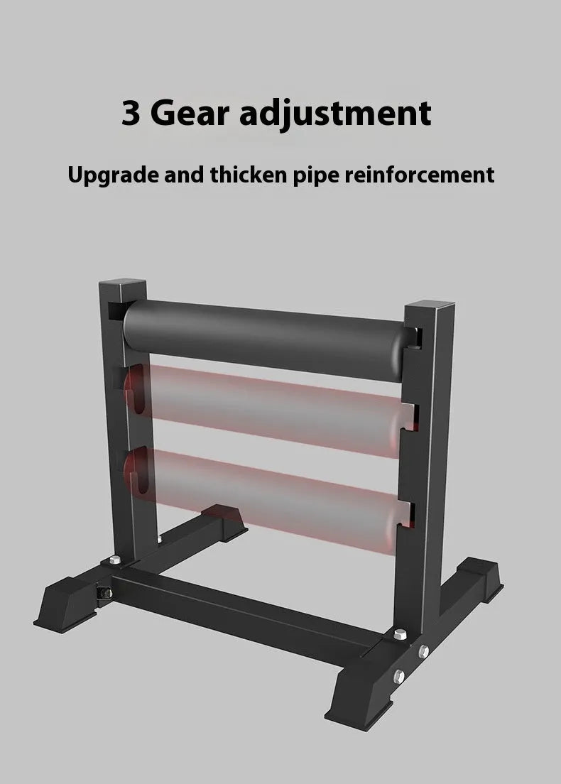 Black steel leg press trainer for split squats and balance exercises in a home gym setting