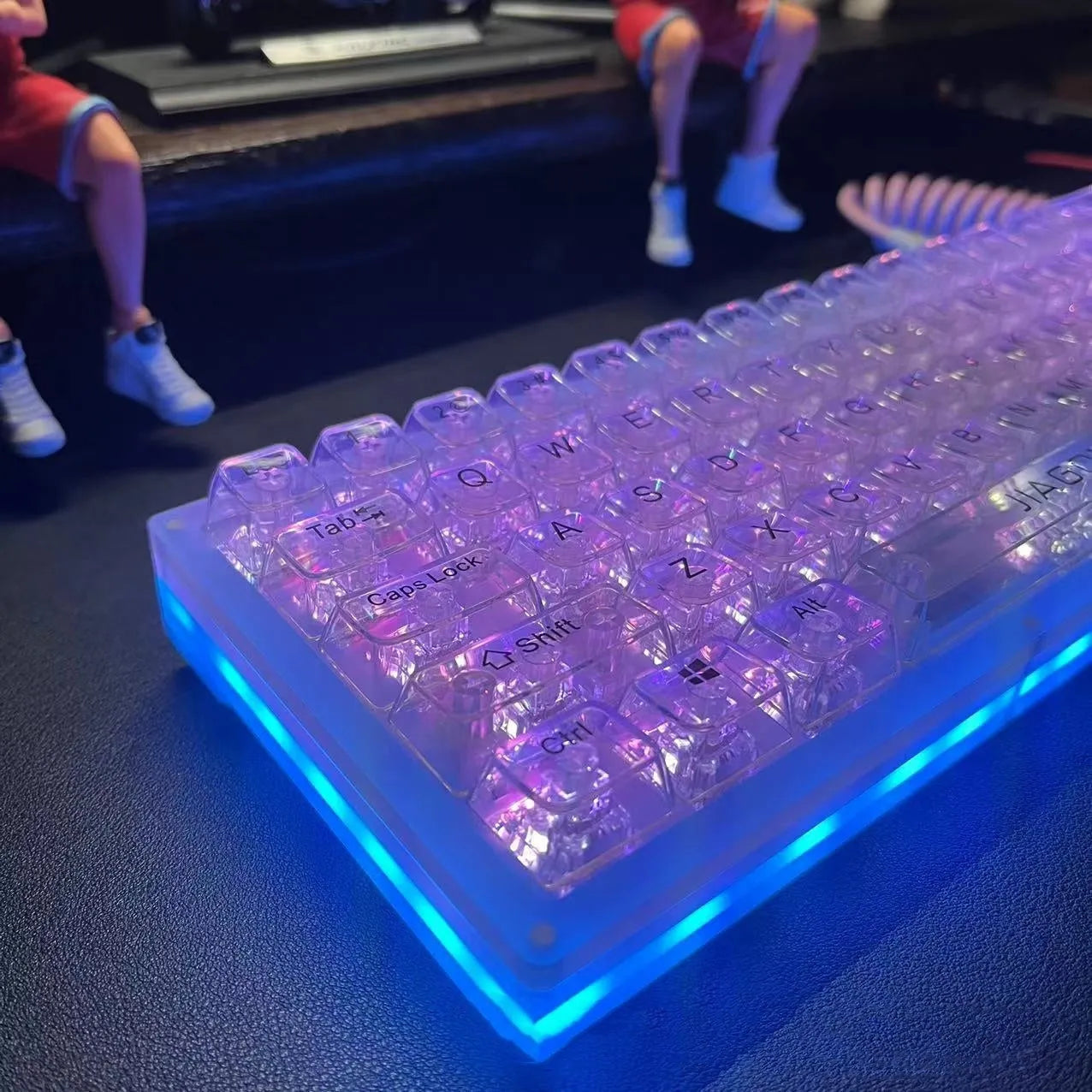 132 transparent plastic mechanical keyboard key caps laid out in full set