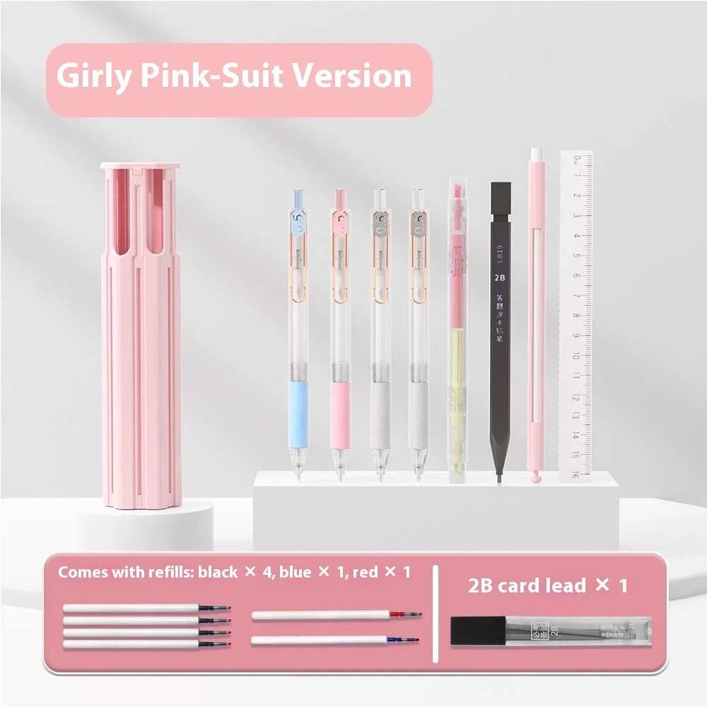 Plastic six pens pencil case with press closure in Sky Blue, Vigorous White, or Girl Pink colours
