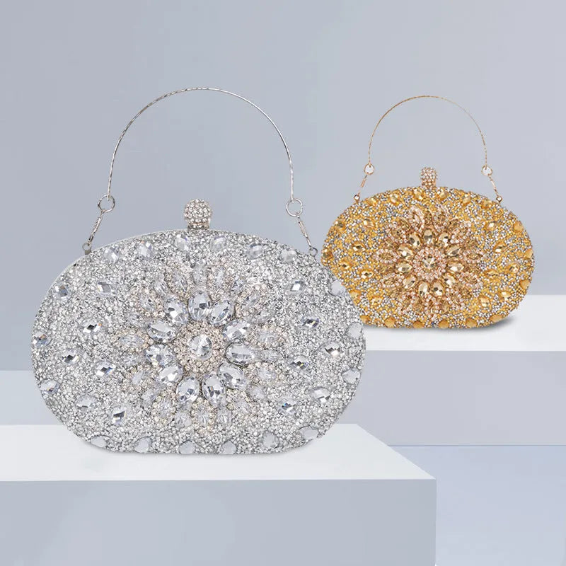 Personalised banquet women's handbag with rhinestone and hardware details, 20x15x5 cm, available in gold silver red blue green black purple pink dark blue