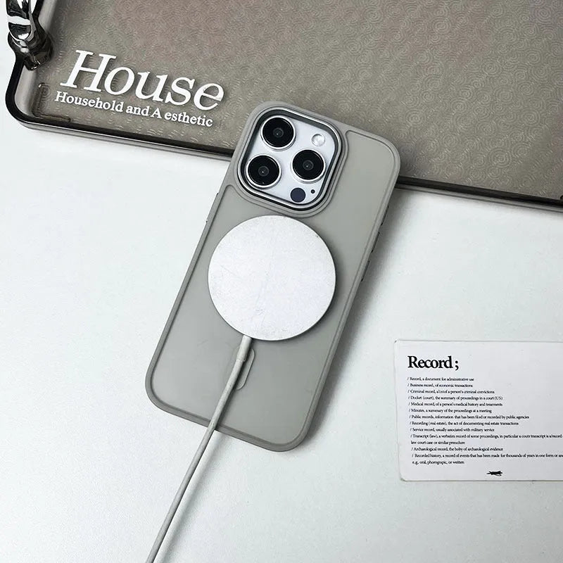 Large hole frosted magnetic phone case for iPhone in black with built-in magnetic backing
