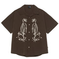 Brown striped waterproof outdoor shirt with Cuban collar for camping