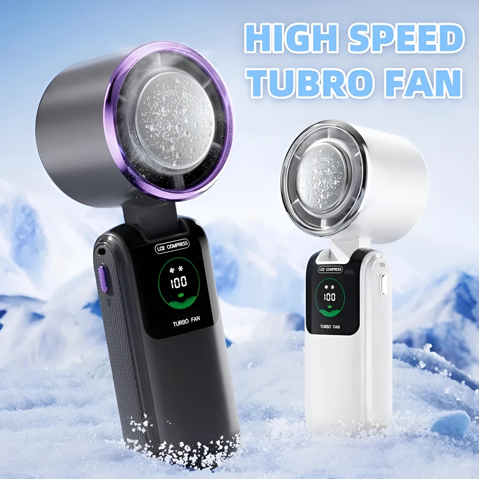 New ice pack high-speed folding handheld fan with hanging neck in blue 4000mAh