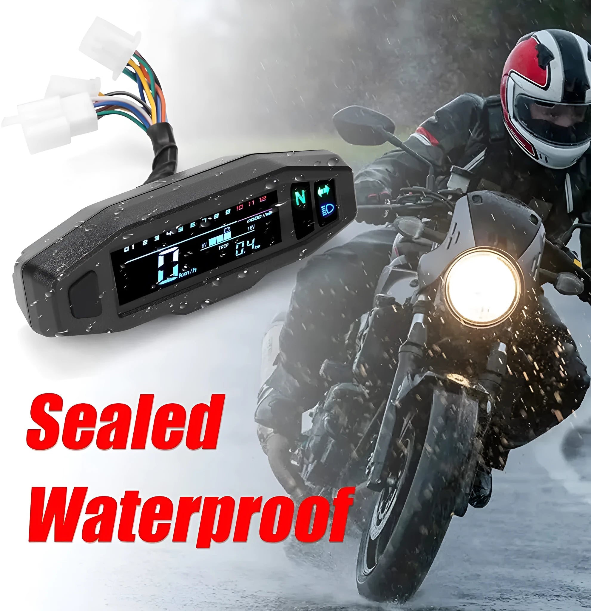 Black motorcycle mini LCD speedometer and oil gauge with digital display on a 103x25mm screen.