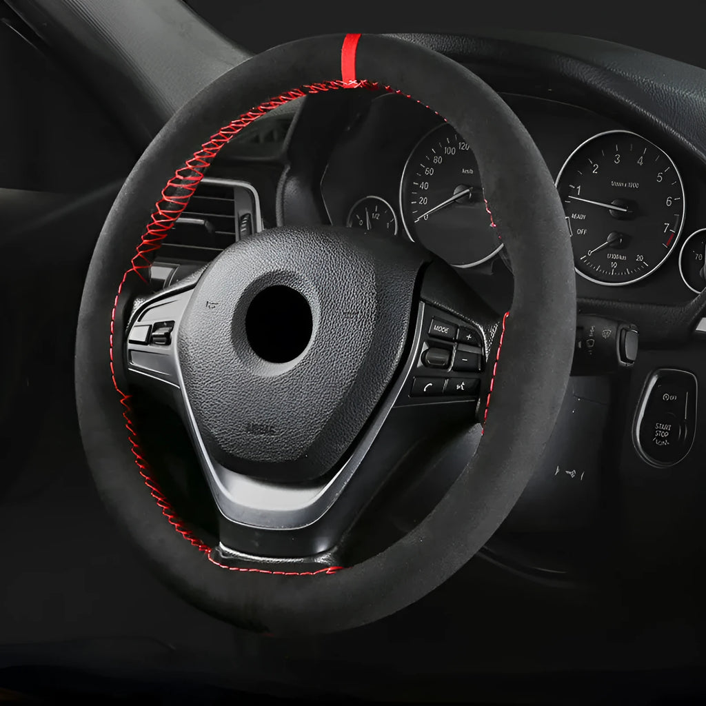 Black blue DIY suede steering wheel cover for 38cm automobile steering wheels