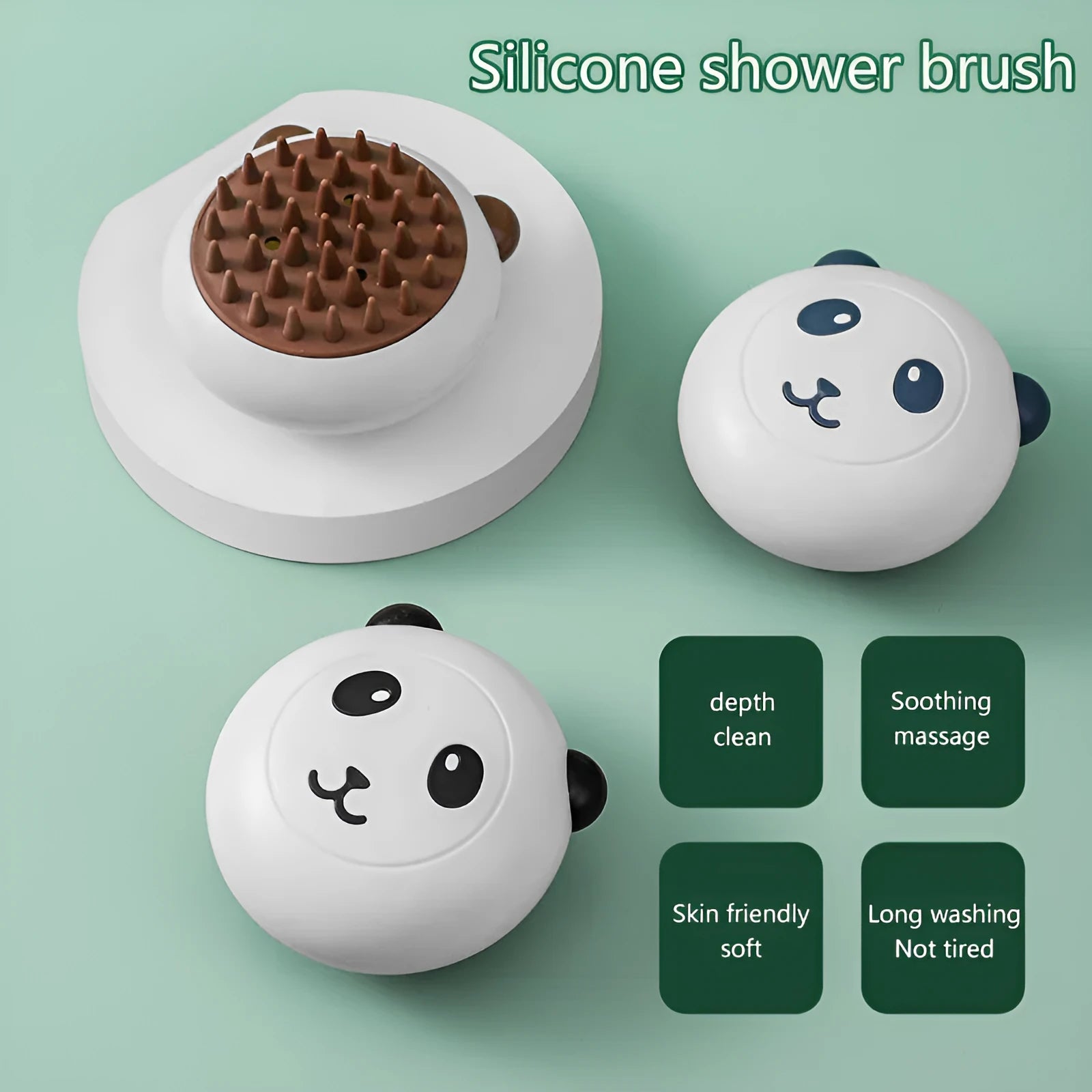 Panda-shaped silicone pet shower brush with soft bristles for cat and dog bathing