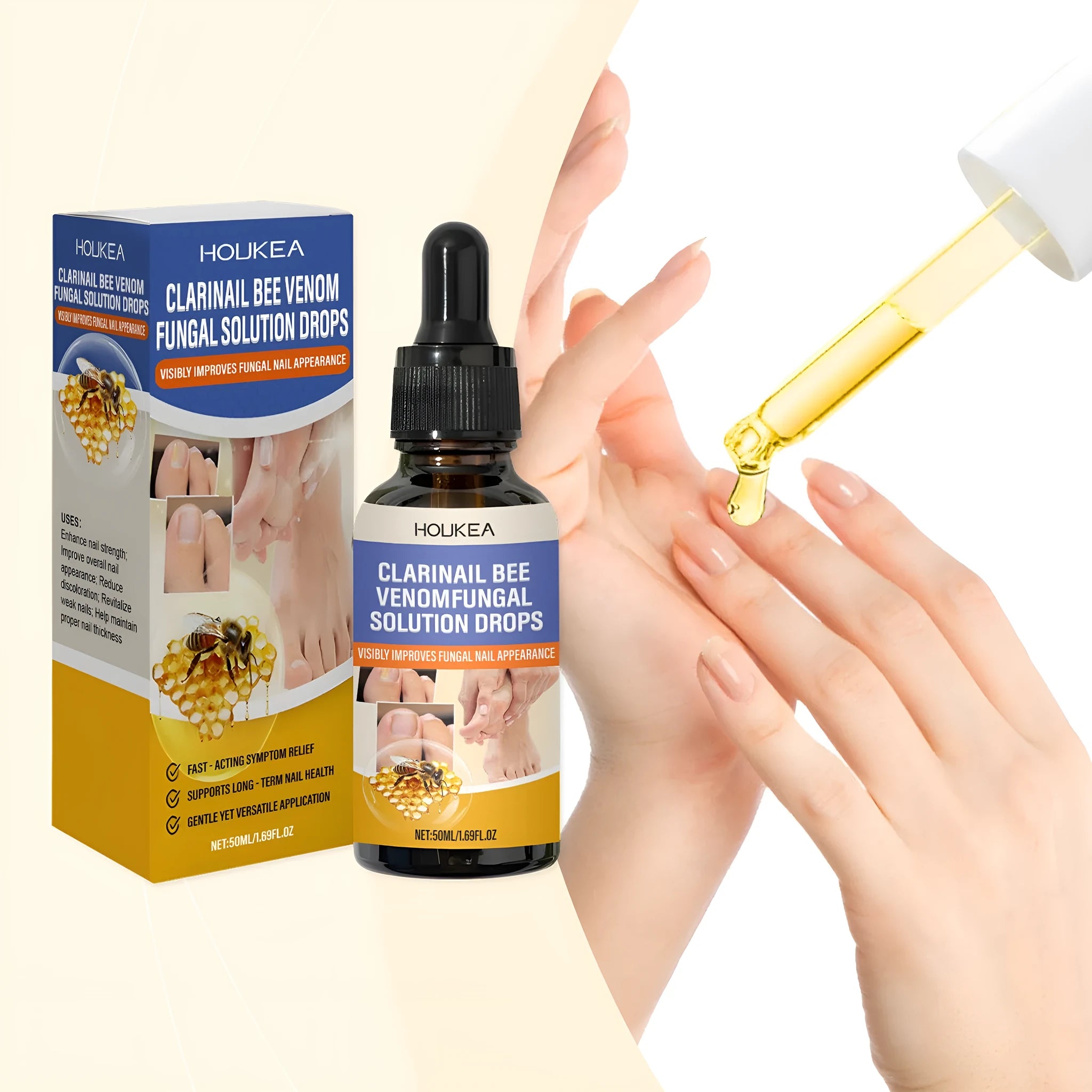 50ml nail fungus care solution bottle with bee venom and peppermint oil ingredients list
