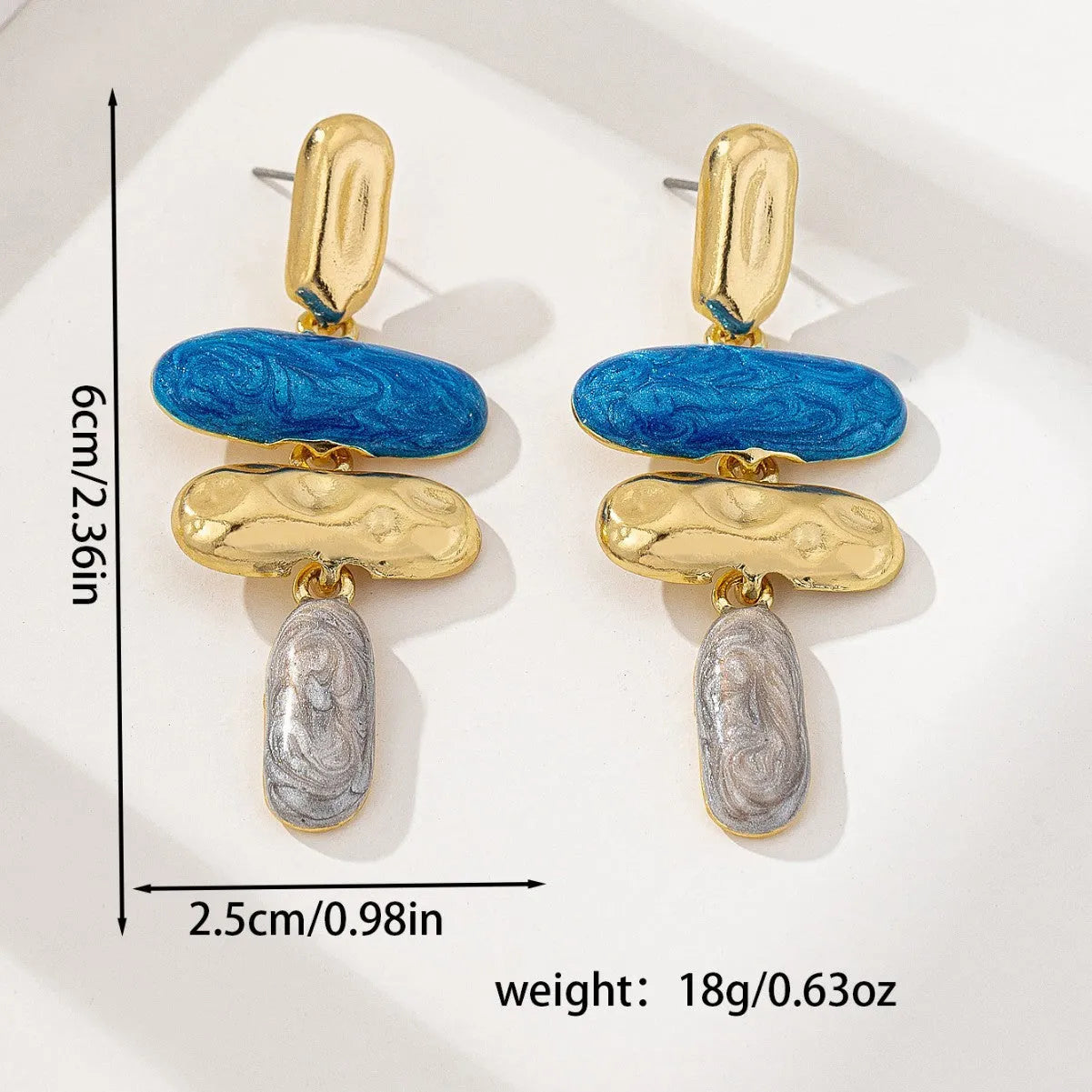 Women's geometric stud earrings with electroplated multicolour finish on zinc alloy