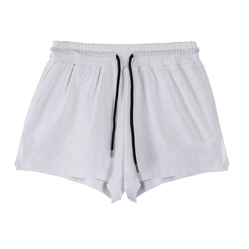 Men's quick-drying nylon summer shorts in black or white with mid waist design