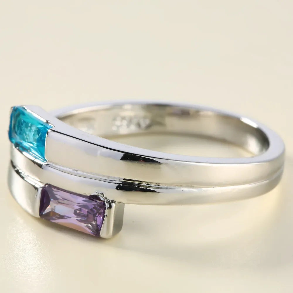 Copper ring with electroplated silver finish and zircon detailing in European-American style