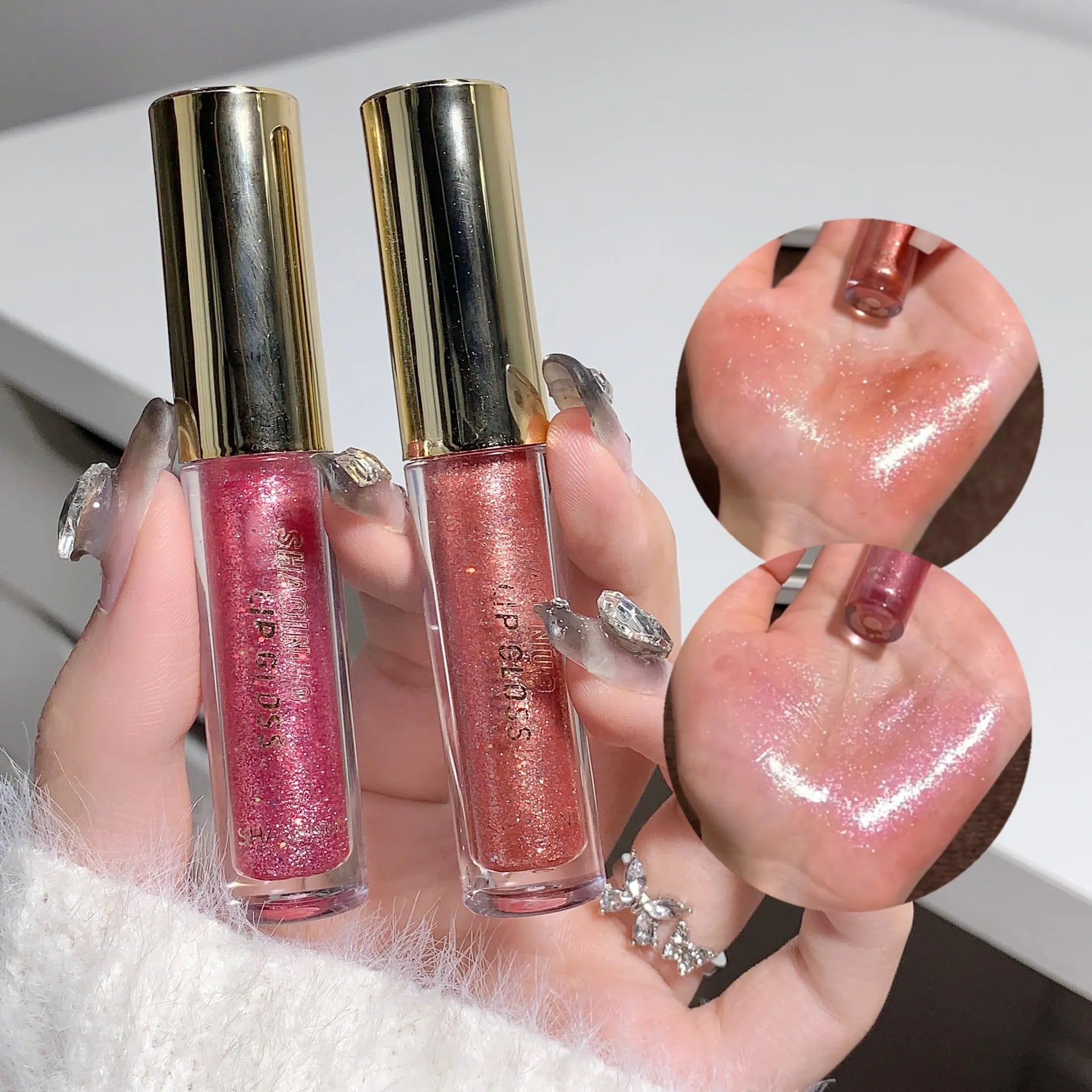 Moisturising rich flash lip gloss in cherry blossom powder, standard tube with water light mirror finish