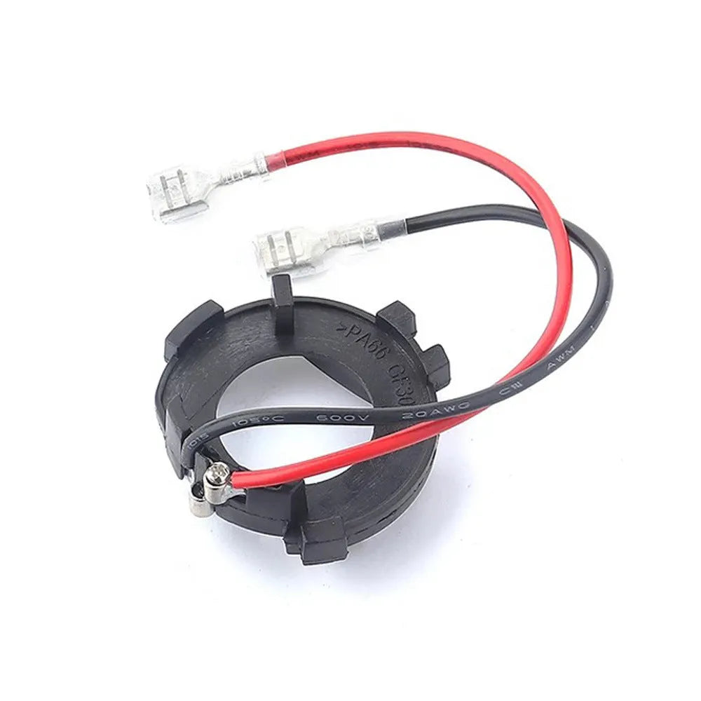 Black H7 LED headlight adapter bracket for Volkswagen Golf Jetta GTI models with copper wiring