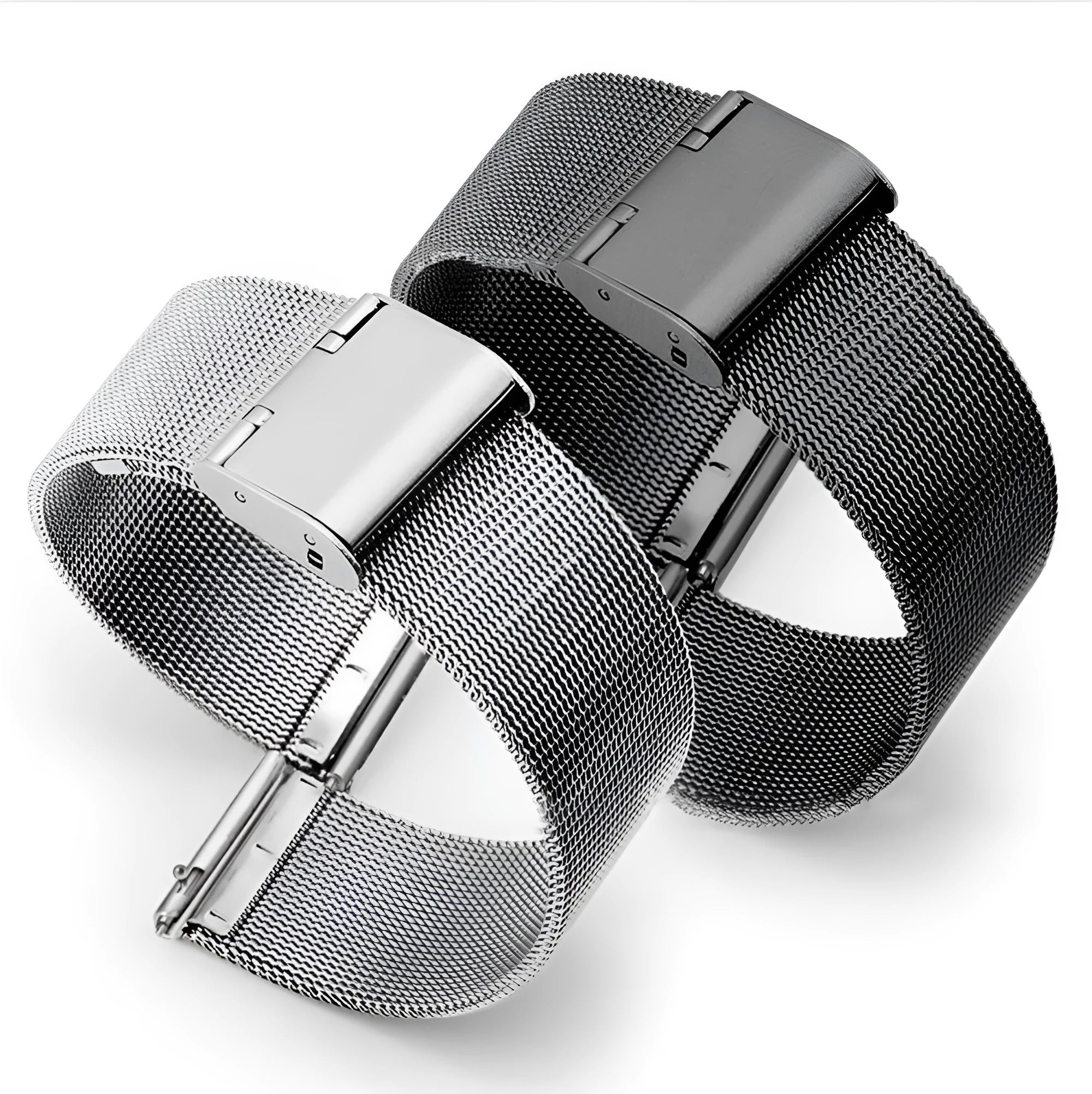 Milani Silk woven stainless steel watch band in silver, black, rose gold, and gold colour options.