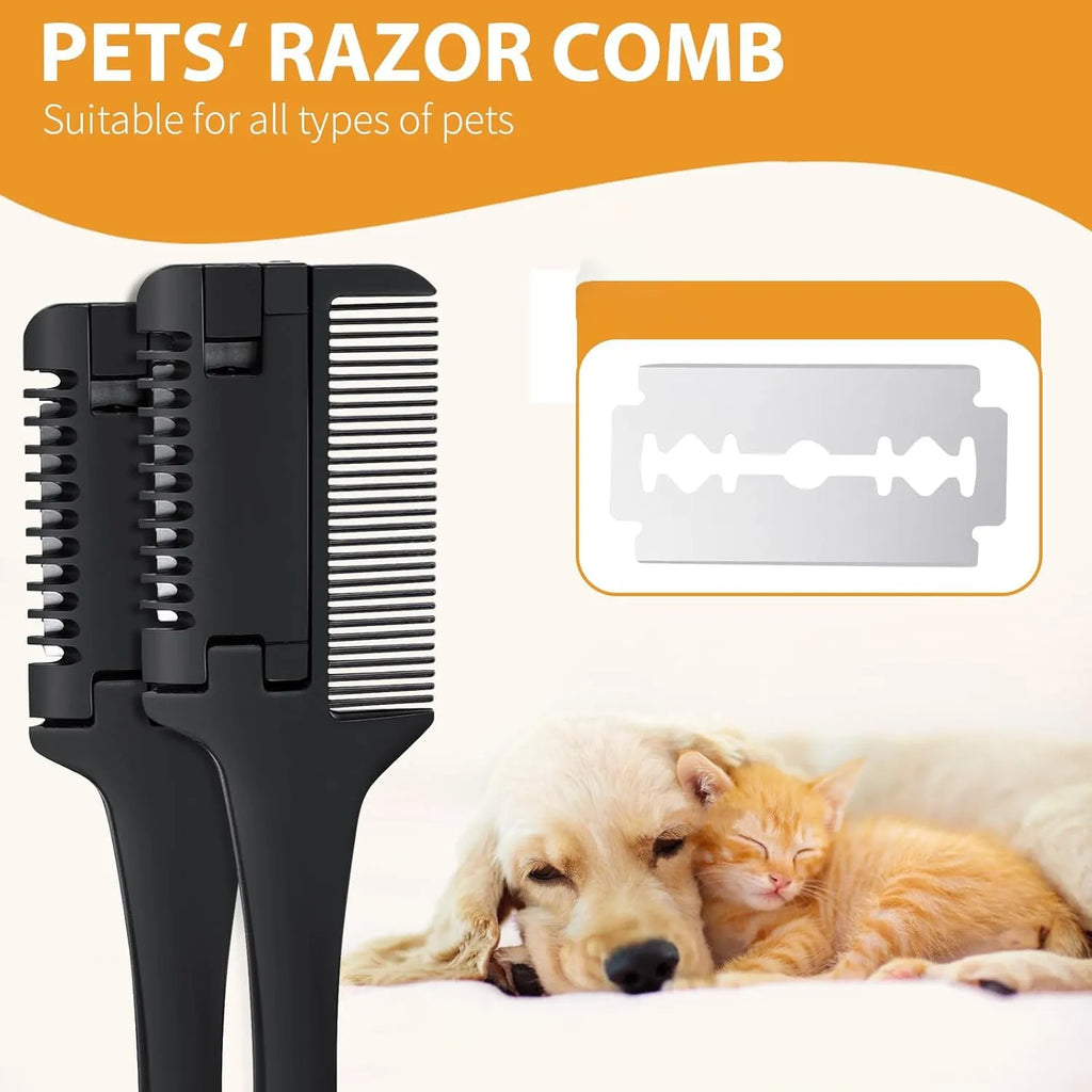 2-in-1 pet razor comb with comb and trimming blade for grooming dogs and cats