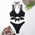 Women's solid colour strapless bikini swimsuit in black, blue, red, rose red, or white