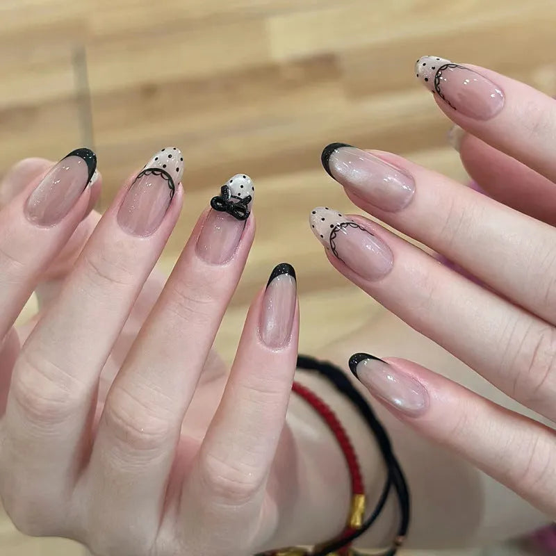 Sweet girl press on fake nails with short almond designs in random colours