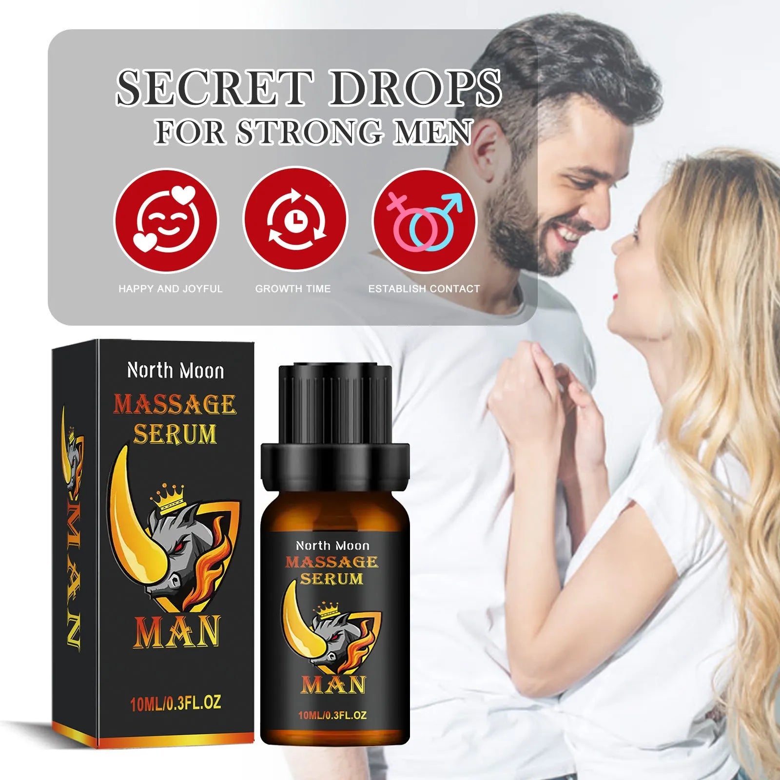 Amber glass bottle of men's 10ml endurance and vitality massage essential oil blend.