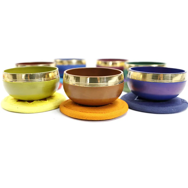 Handmade Himalayan singing bowl in colourful design for meditation and yoga