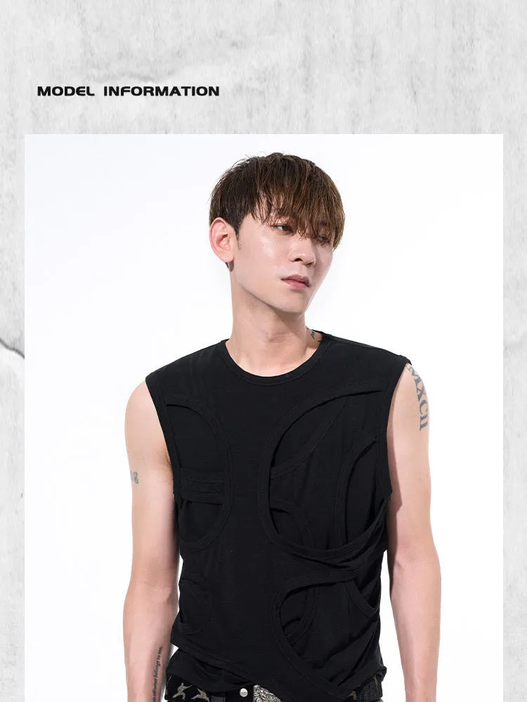 Men's solid colour lyocell vest on a hanger, showing round neck and tank top style.