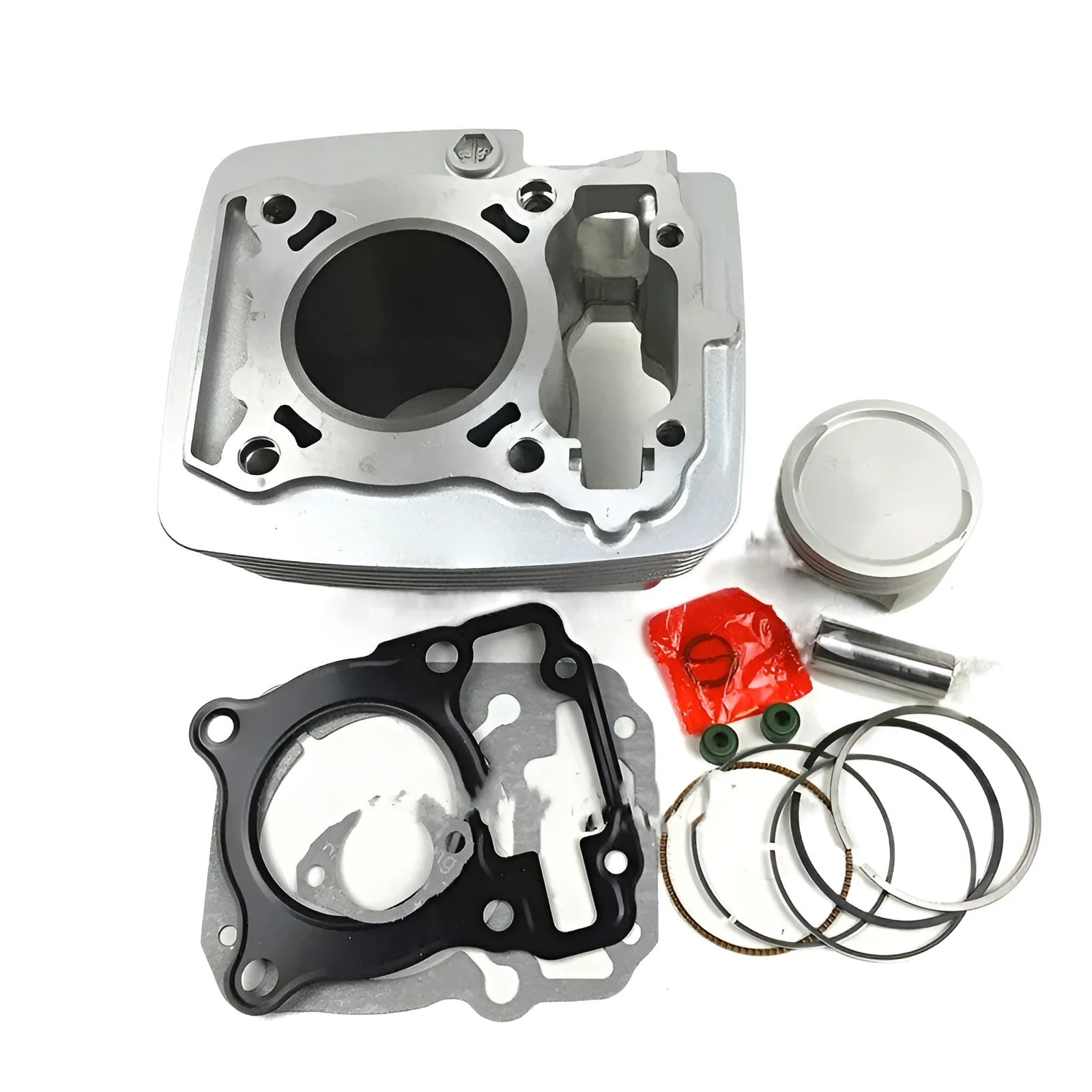 SDH150 cylinder set with piston rings gasket sleeve 57.3mm bore silver on grey background