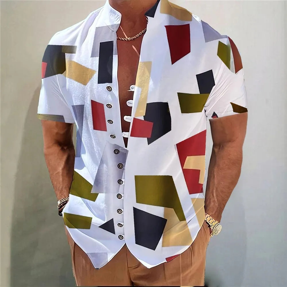 Geometric 3D printed short sleeve youth casual floral shirt in polyester blend, regular fit, available in multiple colours