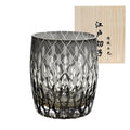 Edo Crystal Glass Whisky Tumbler with amber flash cut design in wooden box