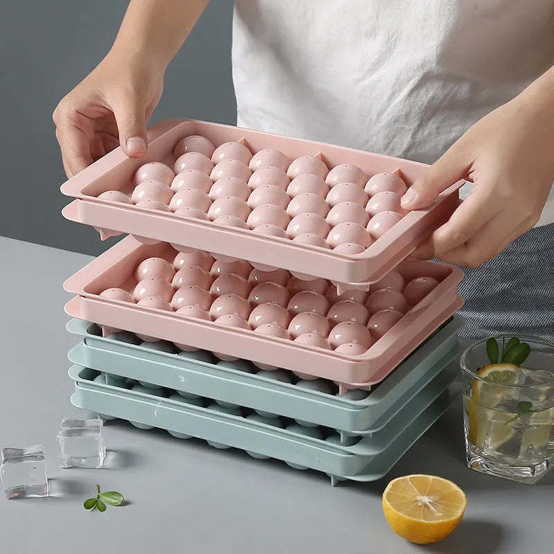PP plastic round ball ice cube tray in sky blue with 18 grids, home bar use