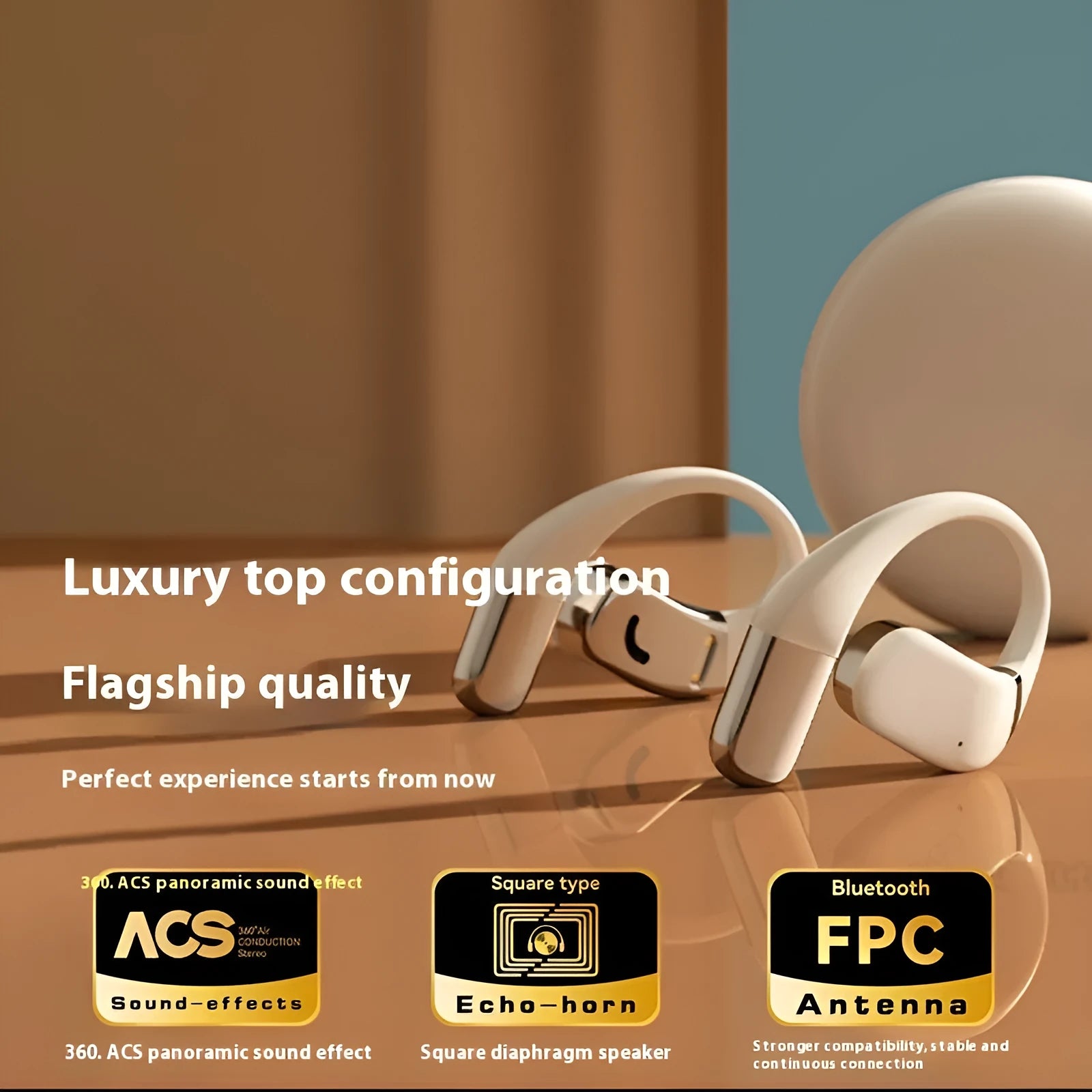 MT60 open wireless Bluetooth headset in black, silicone ear-mounted design with noise reduction